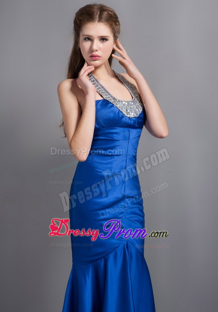 2013 Customize Royal Blue Beaded Halter Mermaid Prom Gown