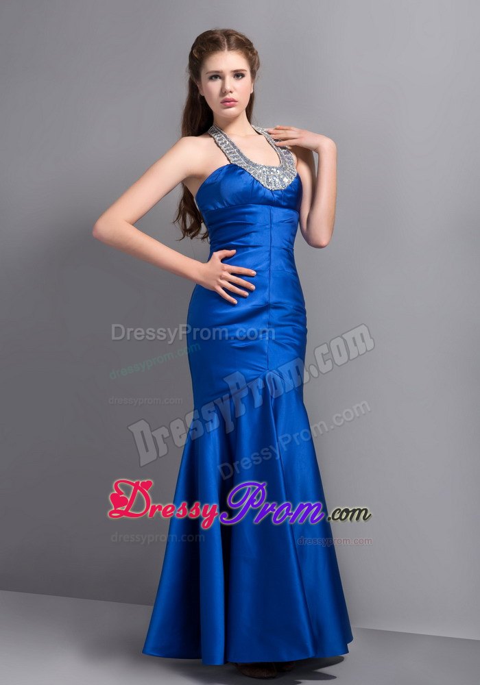 2013 Customize Royal Blue Beaded Halter Mermaid Prom Gown