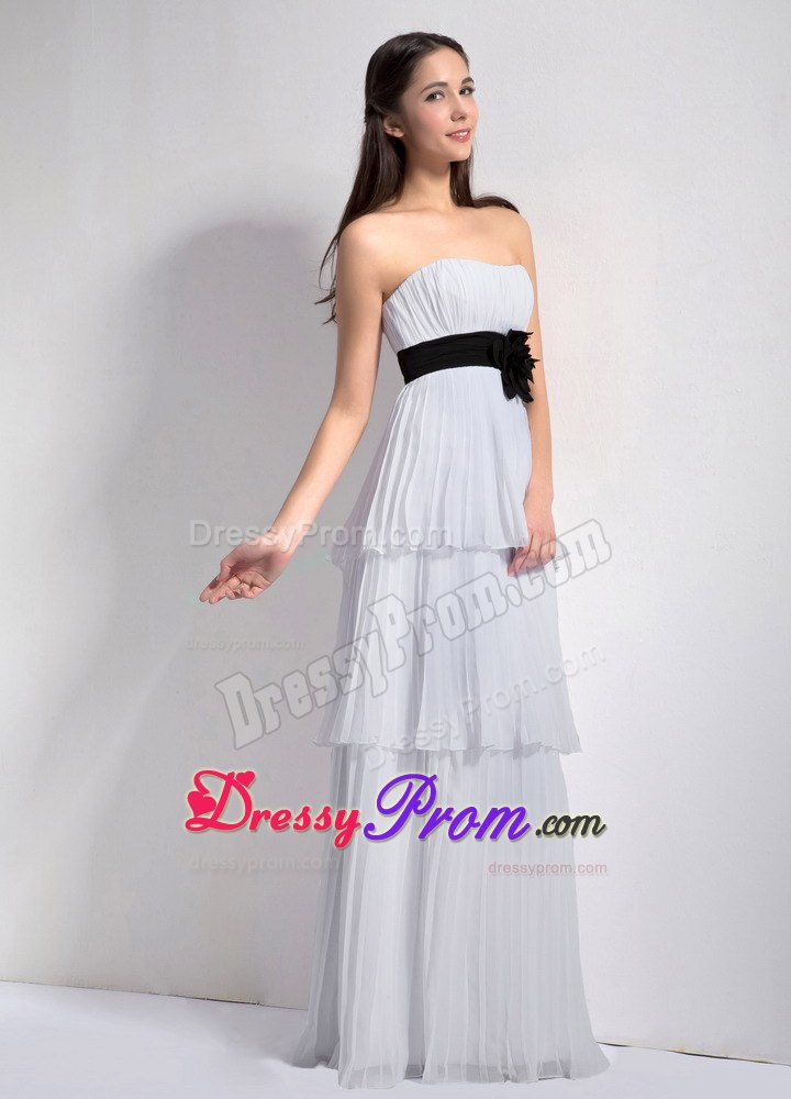 White Empire Strapless Ruched Layers Chiffon Prom Dress