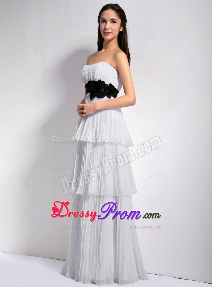 White Empire Strapless Ruched Layers Chiffon Prom Dress