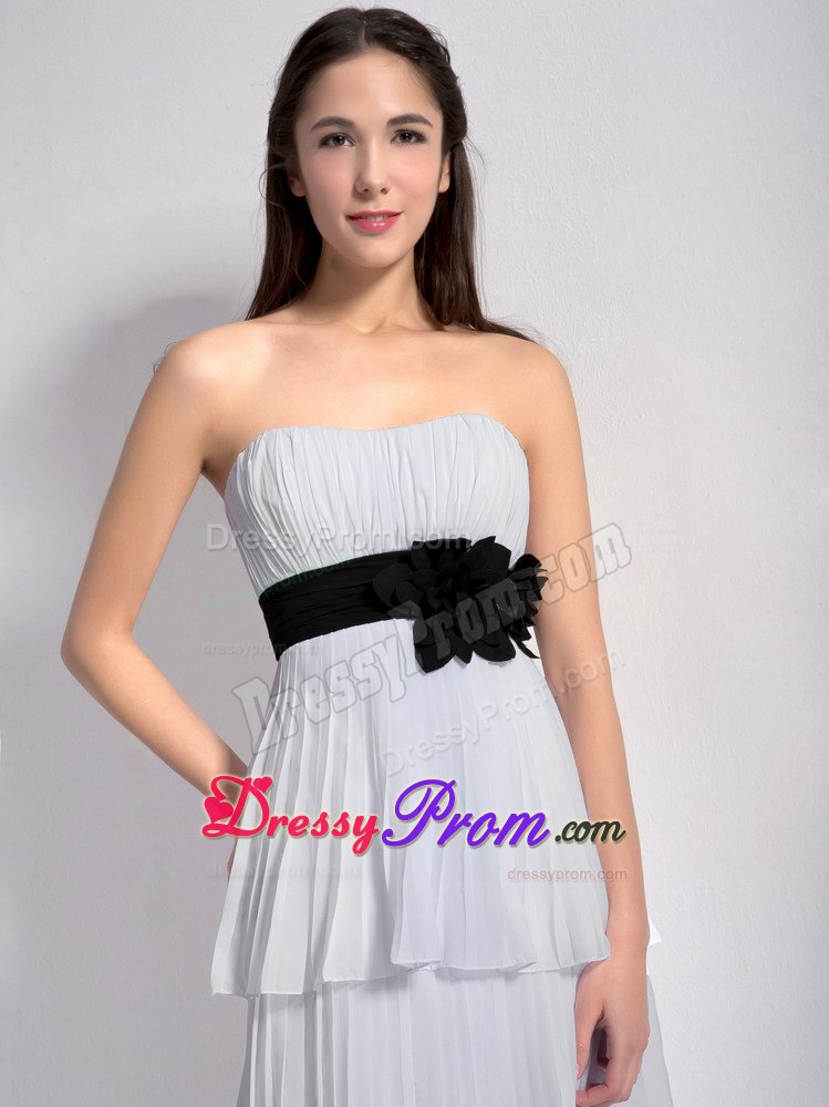 White Empire Strapless Ruched Layers Chiffon Prom Dress