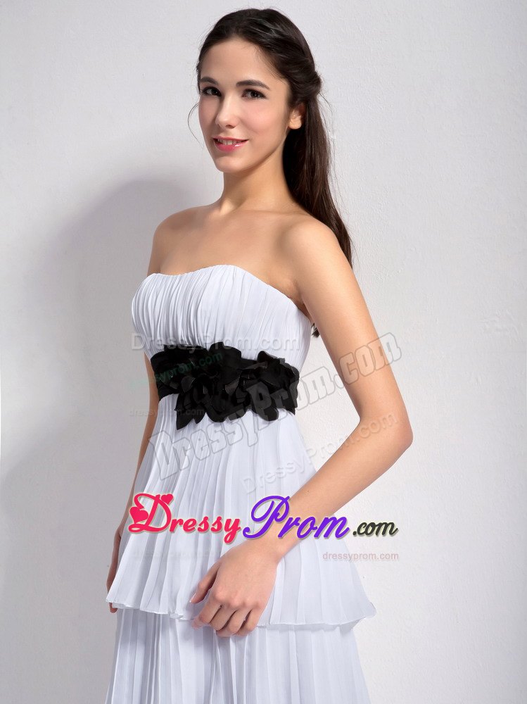 White Empire Strapless Ruched Layers Chiffon Prom Dress