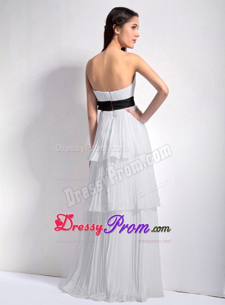 White Empire Strapless Ruched Layers Chiffon Prom Dress