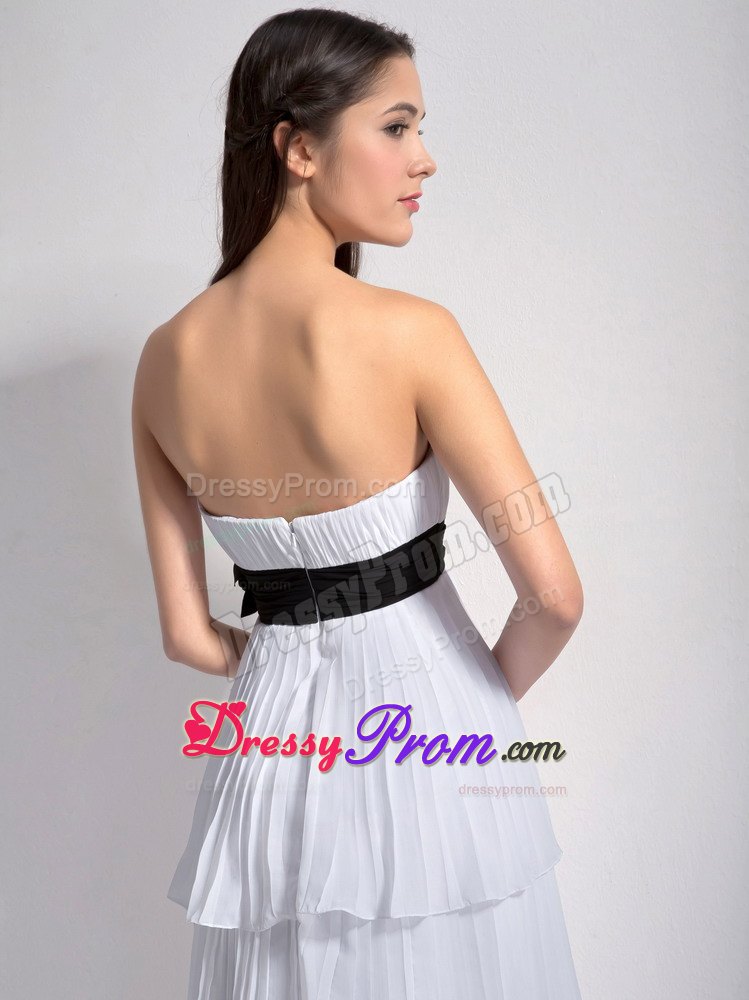 White Empire Strapless Ruched Layers Chiffon Prom Dress
