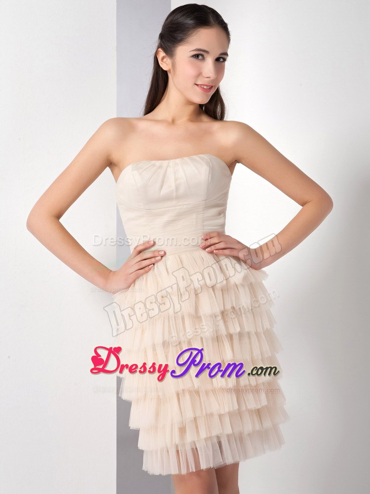 Beautiful Champagne Ruffled Layers Strapless Short Prom Dress