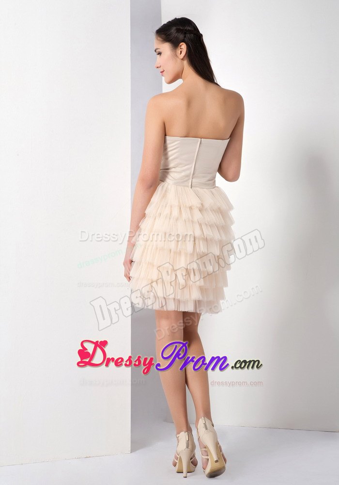 Beautiful Champagne Ruffled Layers Strapless Short Prom Dress