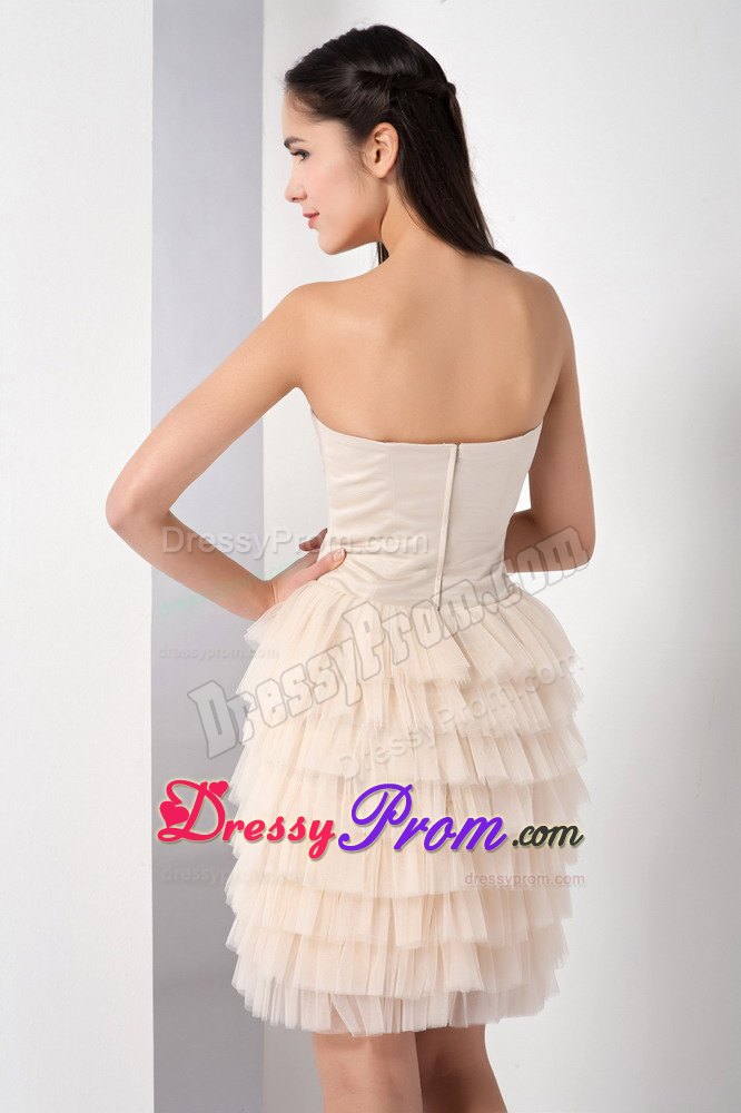 Beautiful Champagne Ruffled Layers Strapless Short Prom Dress
