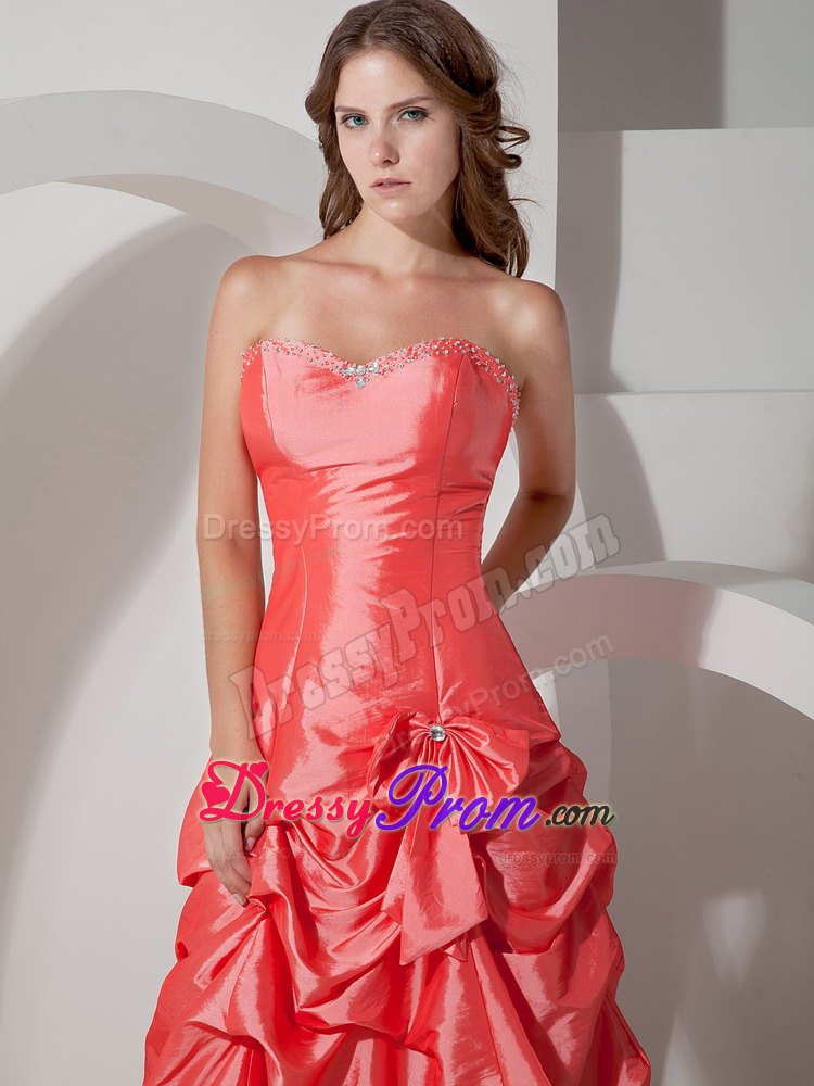 A-line Taffeta Sweetheart Bowknot ruched Prom Dress Brush Train