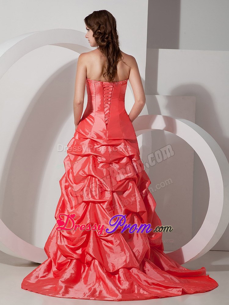 A-line Taffeta Sweetheart Bowknot ruched Prom Dress Brush Train