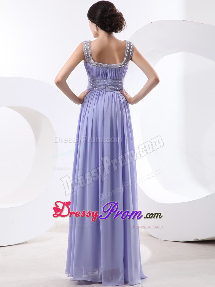 Beaded Bateau Lilac Chiffon Prom Dress with Pleats for Cheap