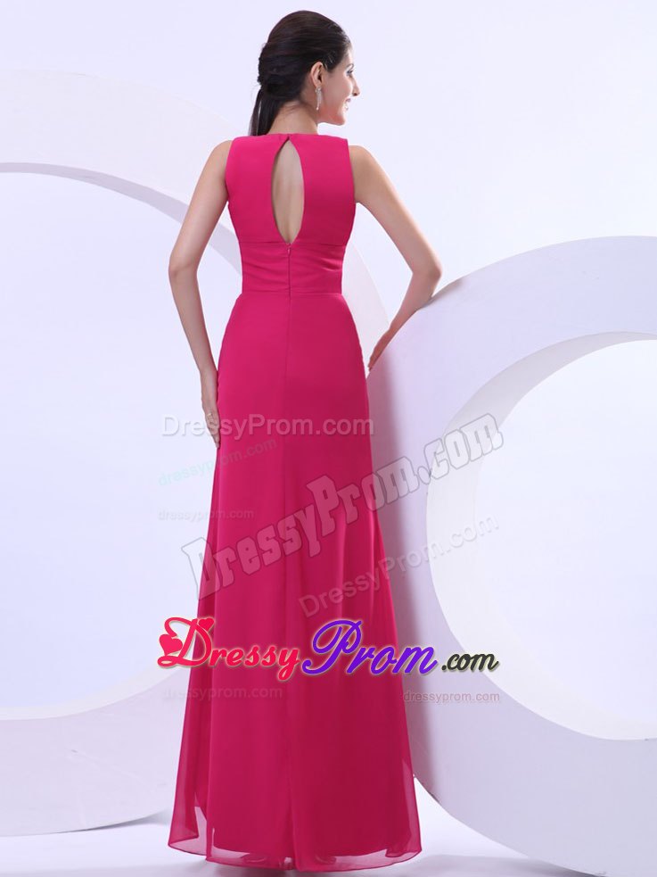Sexy Prom Dress With Hot Pink V-neck and Ankle-length