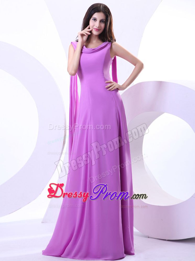 Watteau Trains Lavender Prom Dress With V-shape Open Back