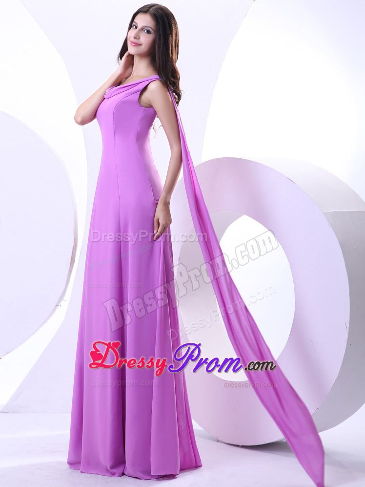 Watteau Trains Lavender Prom Dress With V-shape Open Back