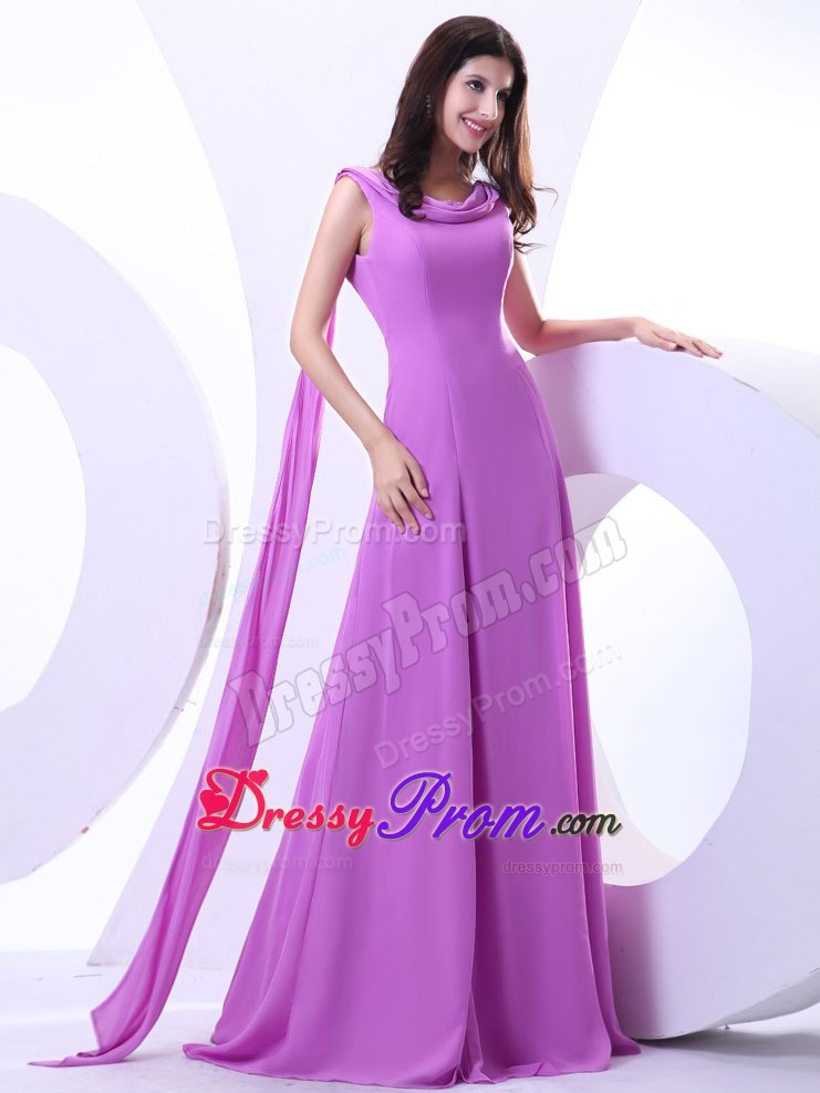 Watteau Trains Lavender Prom Dress With V-shape Open Back