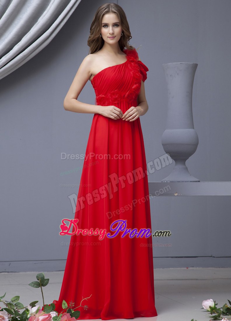 Red Prom Dress With One Shoulder Watteau Train Chiffon