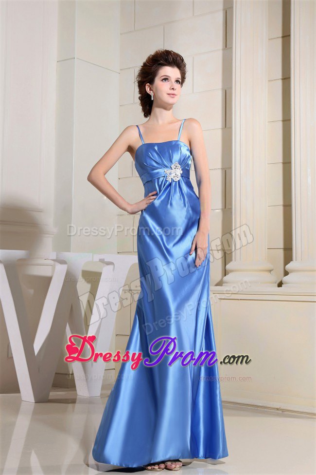 Beaded Appliques Chic Sky Blue Prom Dress With Spaghetti Straps