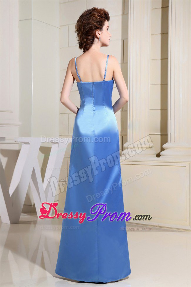 Beaded Appliques Chic Sky Blue Prom Dress With Spaghetti Straps