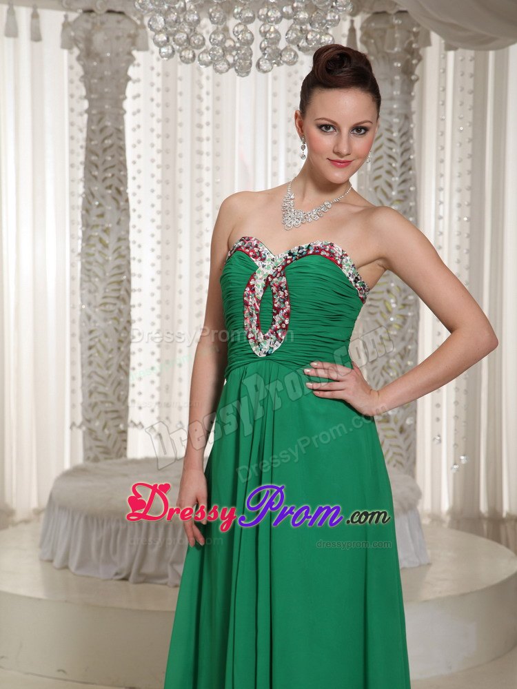 Green Sweetheart Chiffon Prom Dress With Ruched Beading Bodice