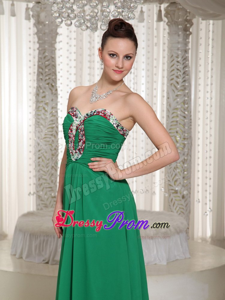 Green Sweetheart Chiffon Prom Dress With Ruched Beading Bodice