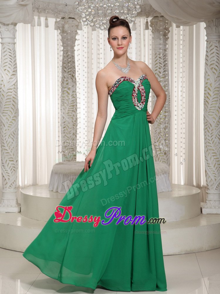 Green Sweetheart Chiffon Prom Dress With Ruched Beading Bodice