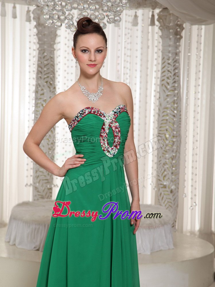 Green Sweetheart Chiffon Prom Dress With Ruched Beading Bodice