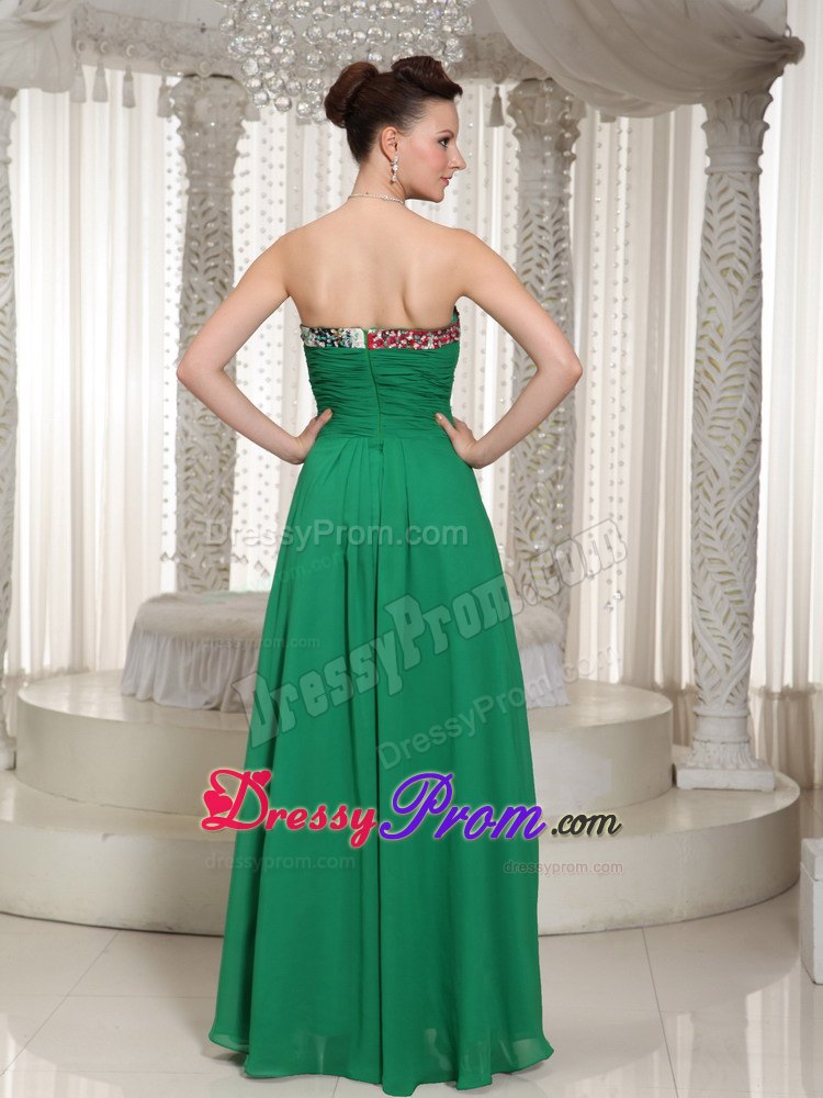 Green Sweetheart Chiffon Prom Dress With Ruched Beading Bodice