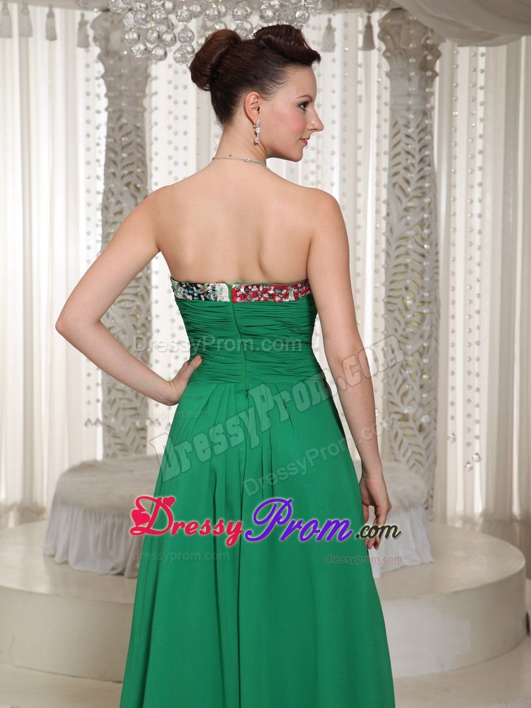 Green Sweetheart Chiffon Prom Dress With Ruched Beading Bodice