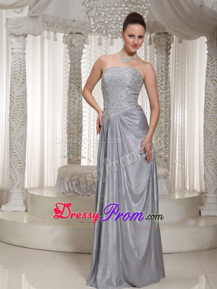 Strapless Column Grey Appliques Prom Dress Beaded in France