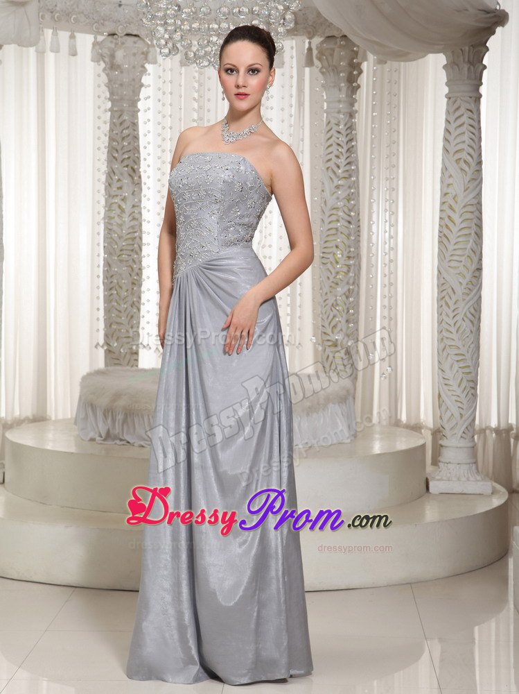 Strapless Column Grey Appliques Prom Dress Beaded in France
