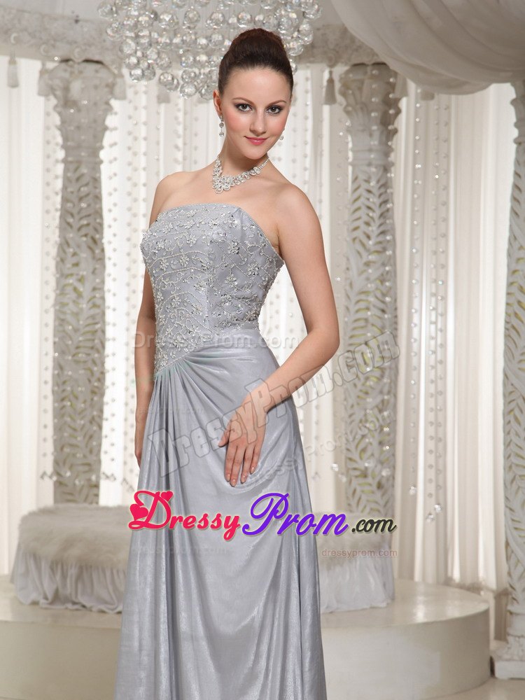 Strapless Column Grey Appliques Prom Dress Beaded in France