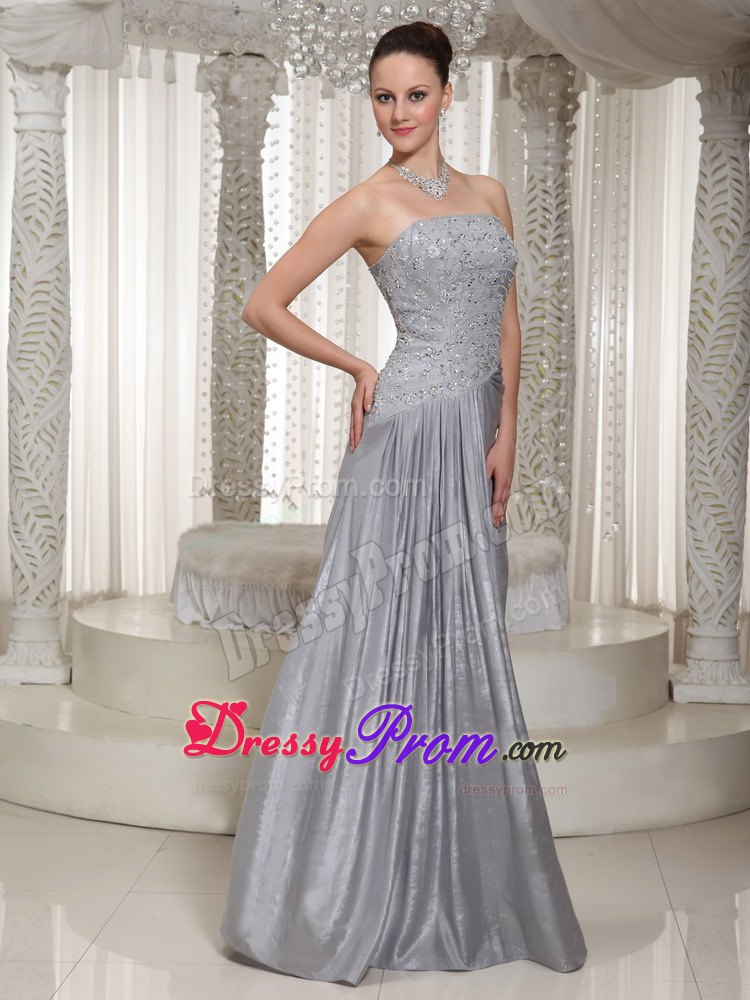 Strapless Column Grey Appliques Prom Dress Beaded in France