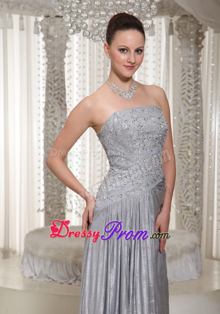 Strapless Column Grey Appliques Prom Dress Beaded in France