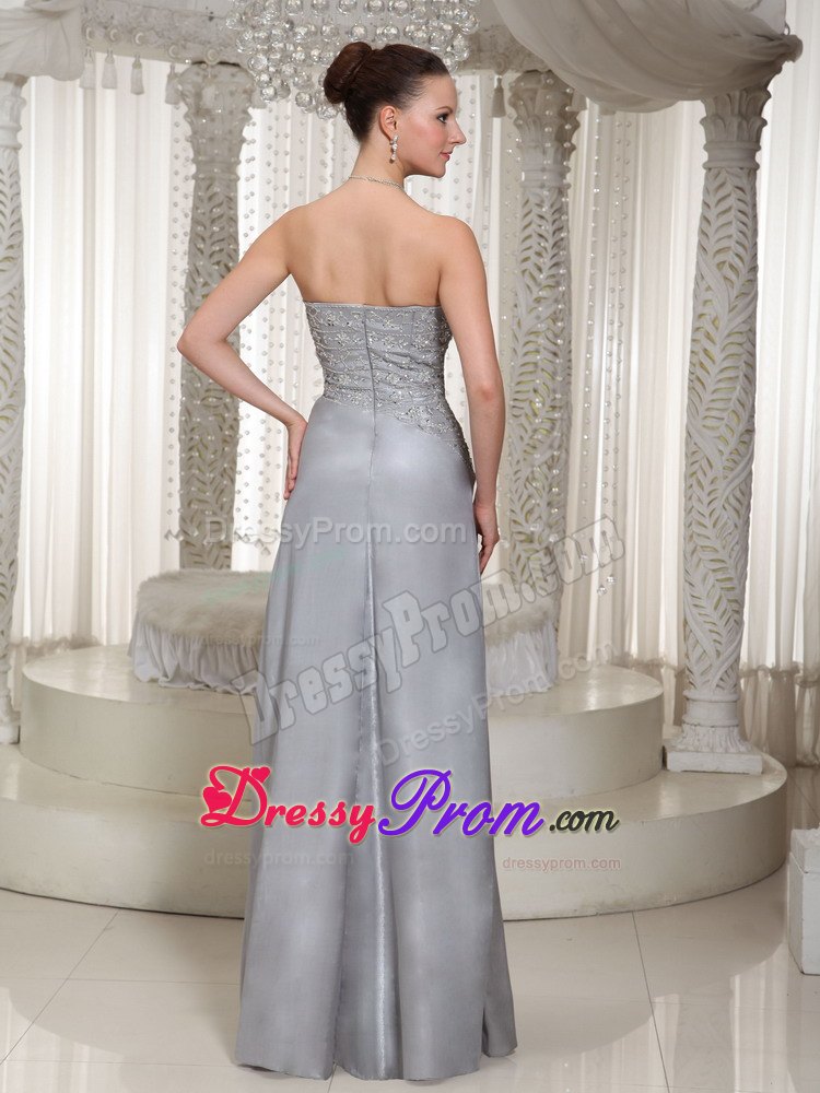 Strapless Column Grey Appliques Prom Dress Beaded in France