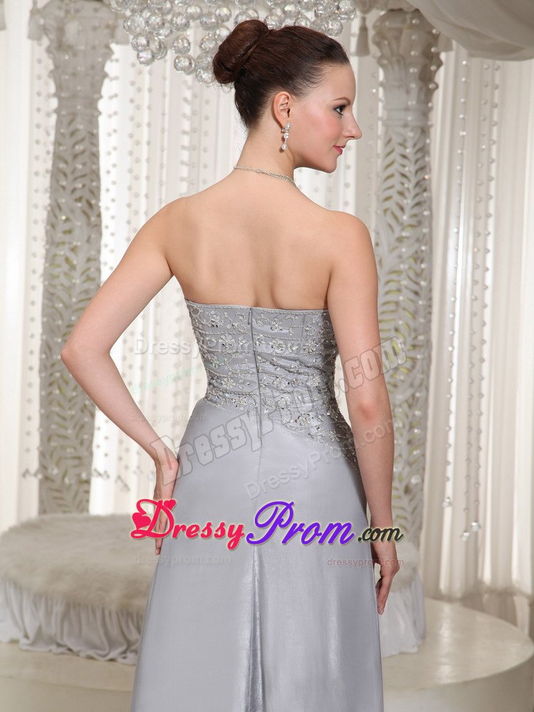 Strapless Column Grey Appliques Prom Dress Beaded in France