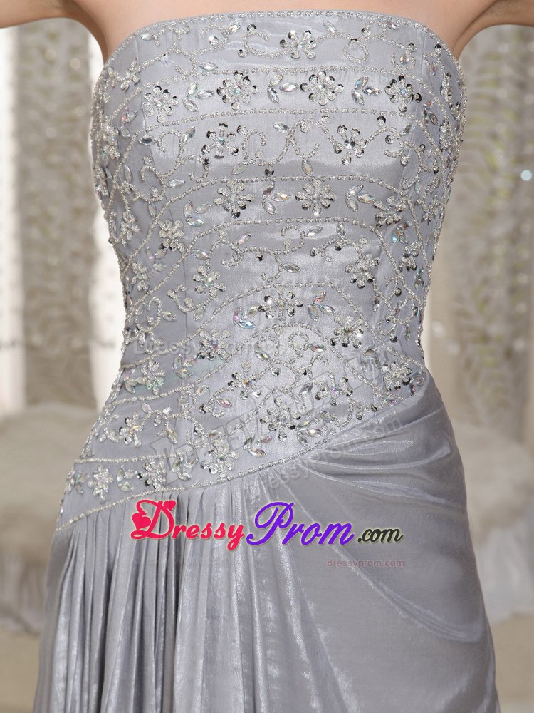 Strapless Column Grey Appliques Prom Dress Beaded in France