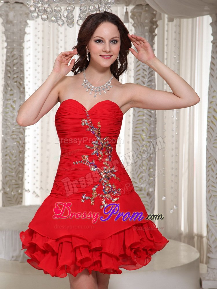Princess Short Ruches and Beading Decorate Homecomimg Dress