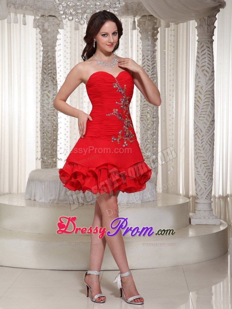 Princess Short Ruches and Beading Decorate Homecomimg Dress