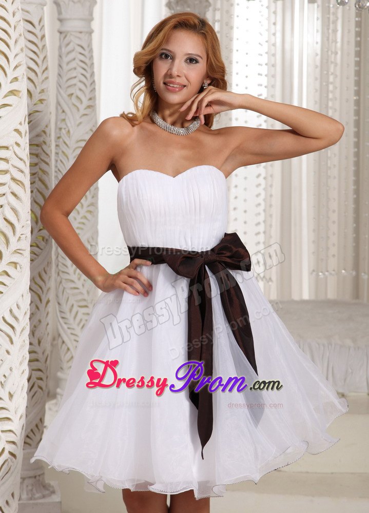 Simple Sash Ruch Bodice Organza Knee-length Prom Dress 2014