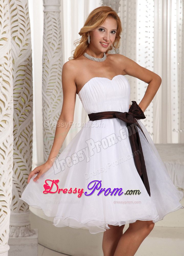 Simple Sash Ruch Bodice Organza Knee-length Prom Dress 2014