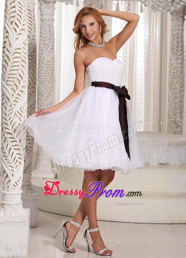 Simple Sash Ruch Bodice Organza Knee-length Prom Dress 2014
