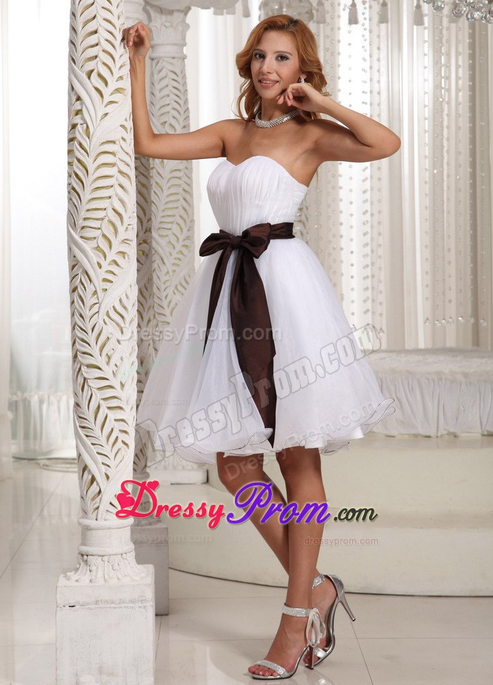 Simple Sash Ruch Bodice Organza Knee-length Prom Dress 2014
