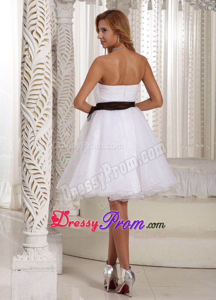 Simple Sash Ruch Bodice Organza Knee-length Prom Dress 2014