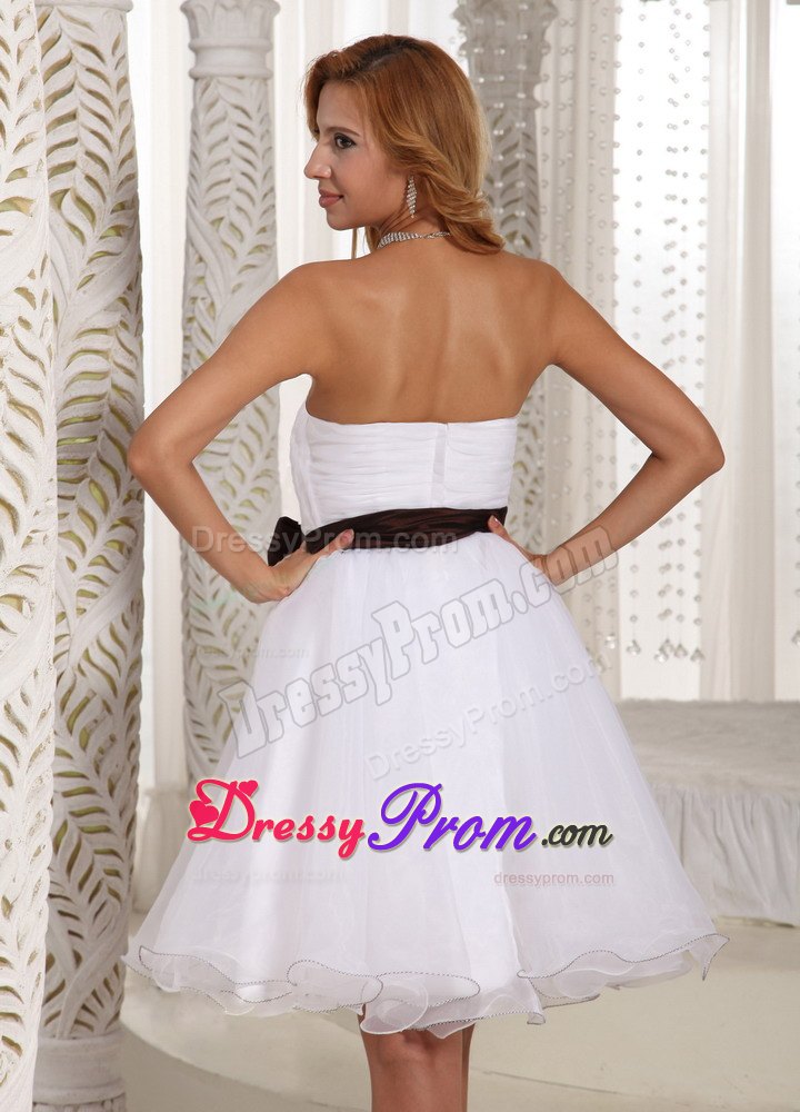 Simple Sash Ruch Bodice Organza Knee-length Prom Dress 2014