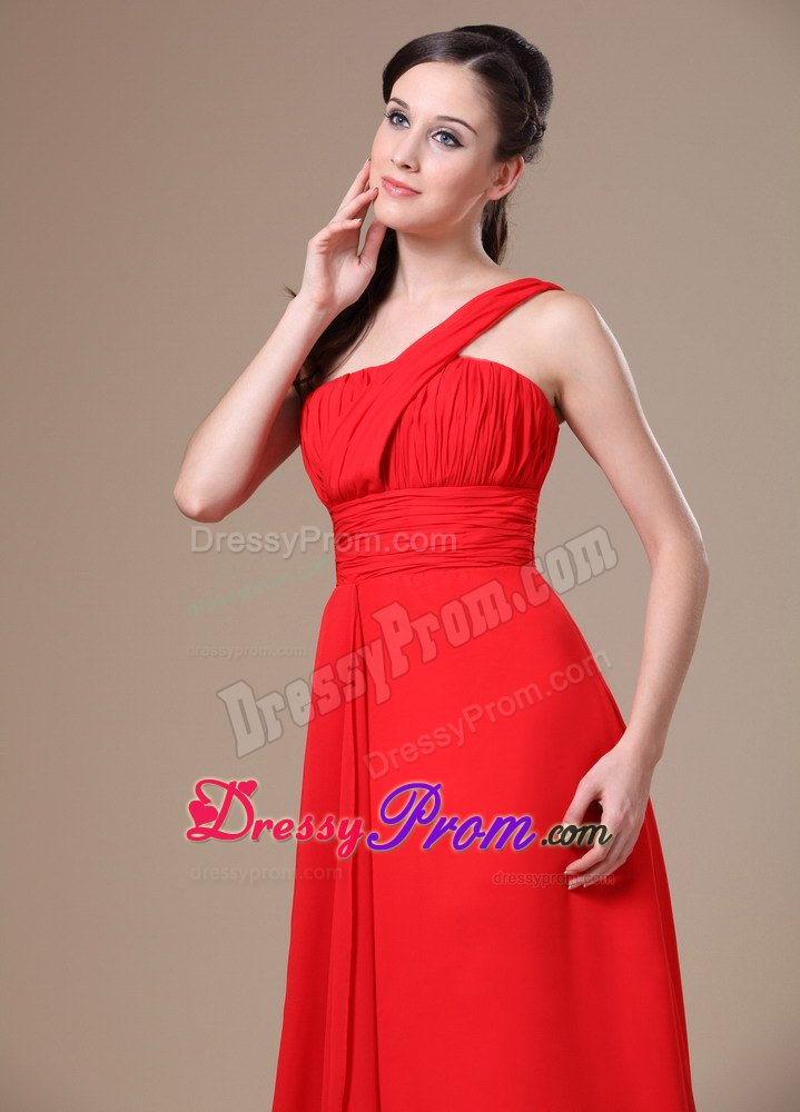One Shoulder Prom Dress With Ruch Chiffon and Brush Train