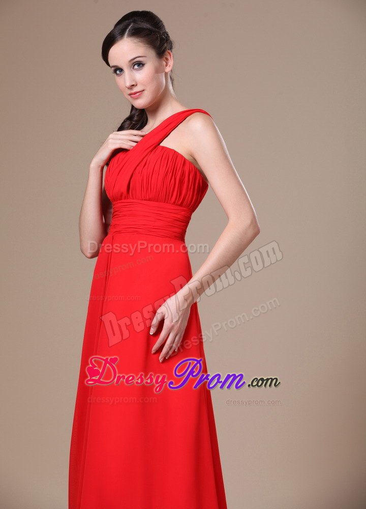 One Shoulder Prom Dress With Ruch Chiffon and Brush Train