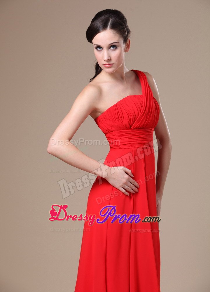 One Shoulder Prom Dress With Ruch Chiffon and Brush Train
