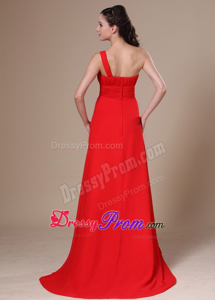 One Shoulder Prom Dress With Ruch Chiffon and Brush Train