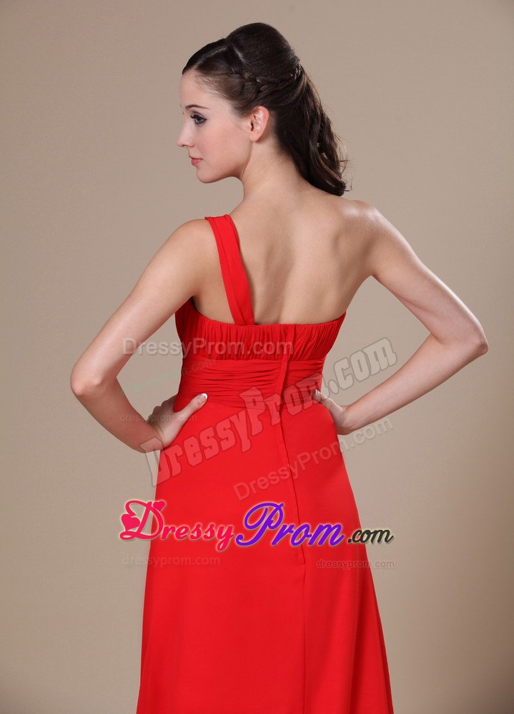 One Shoulder Prom Dress With Ruch Chiffon and Brush Train