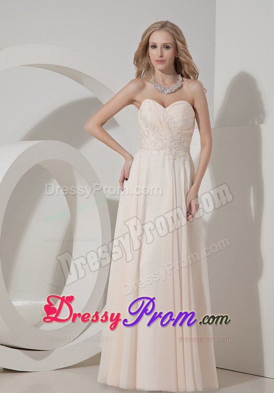 Column Sweetheart Champagne Chiffon Appliques Prom Dress in Goulburn