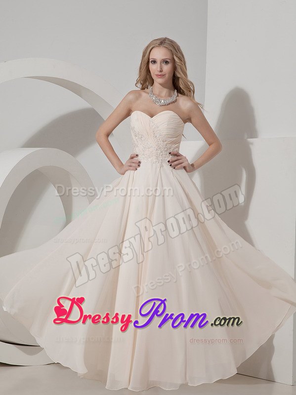 Column Sweetheart Champagne Chiffon Appliques Prom Dress in Goulburn